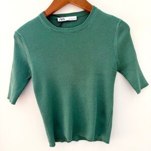 ZARA Women Ribbed Top Blouse Shirts 👚 pistachio green color Size S layer top